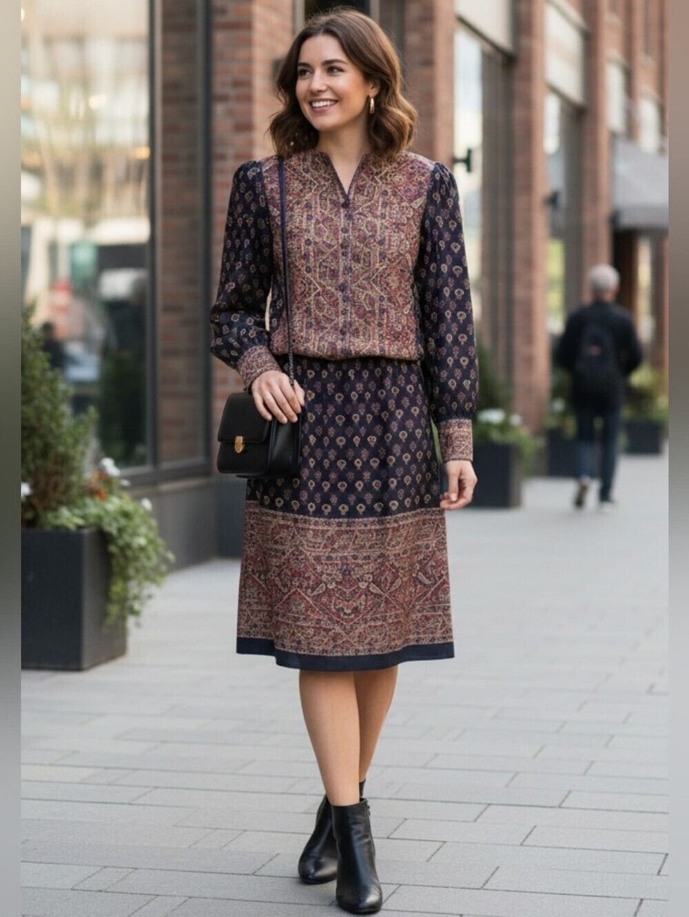 Vintage Michel Robichaud Wool Blend Paisley Print Prairie Peasant Skirt and Top